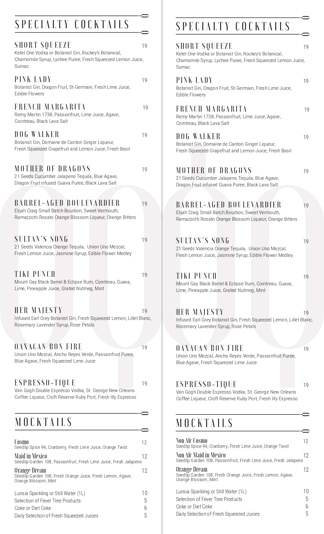 Bar Boutique specialty cocktail