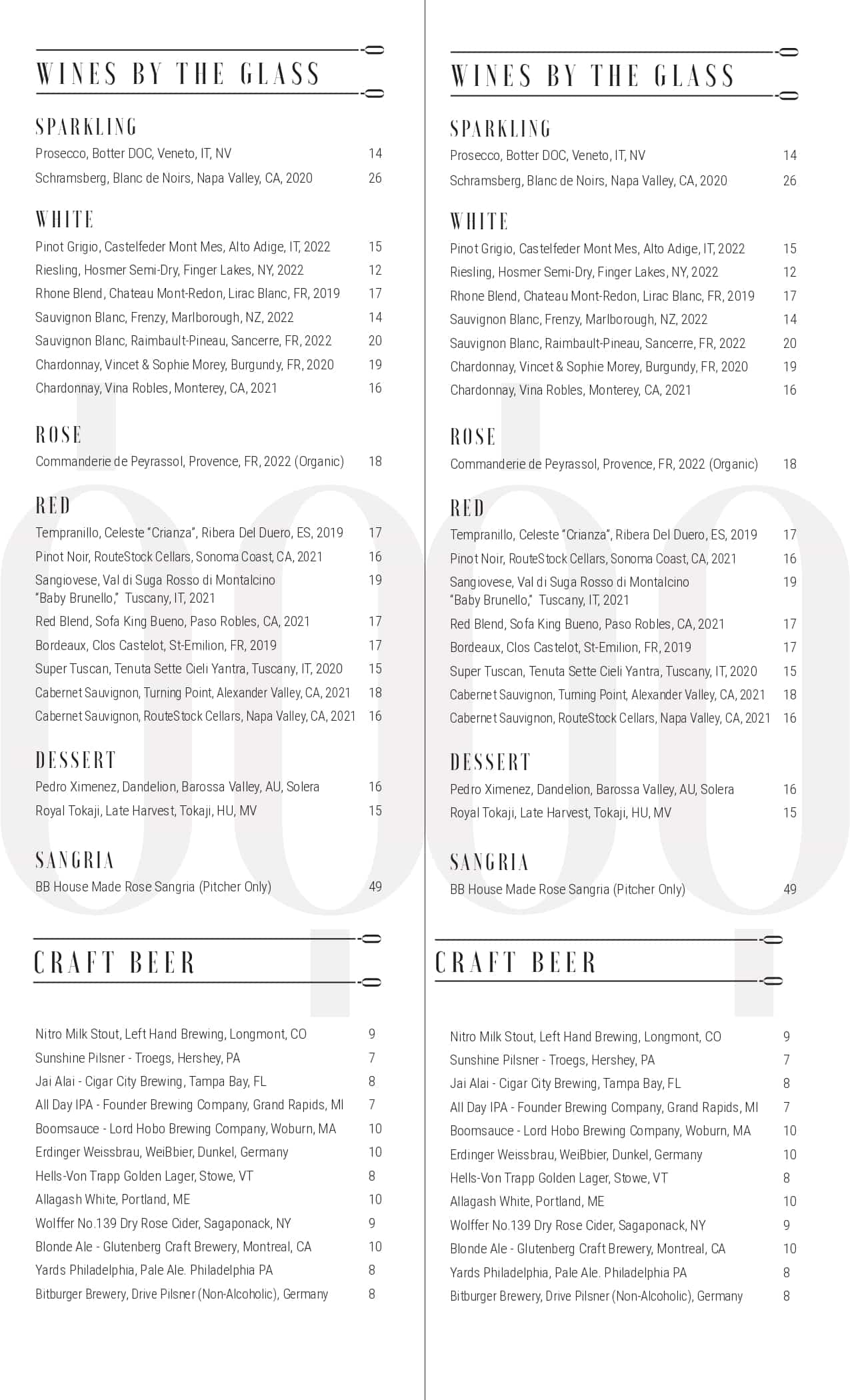 Bar Boutique wine by glass